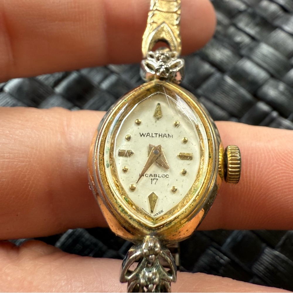 1950s Vintage Waltham Wristwatch -Diamond Chip, Gold and Silver Women's Watch